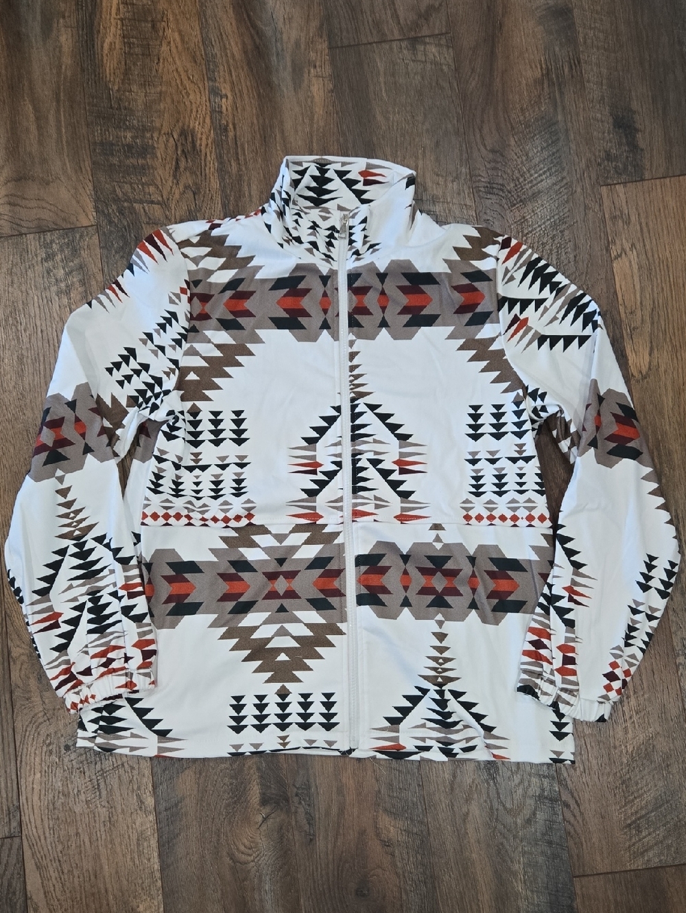 White Aztec Print Zip-Up Jacket